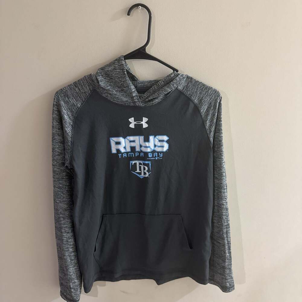 Under Armour Tampa Bay Rays Hoodie - Gray/Black Raglan Youth YLG MLBM2018